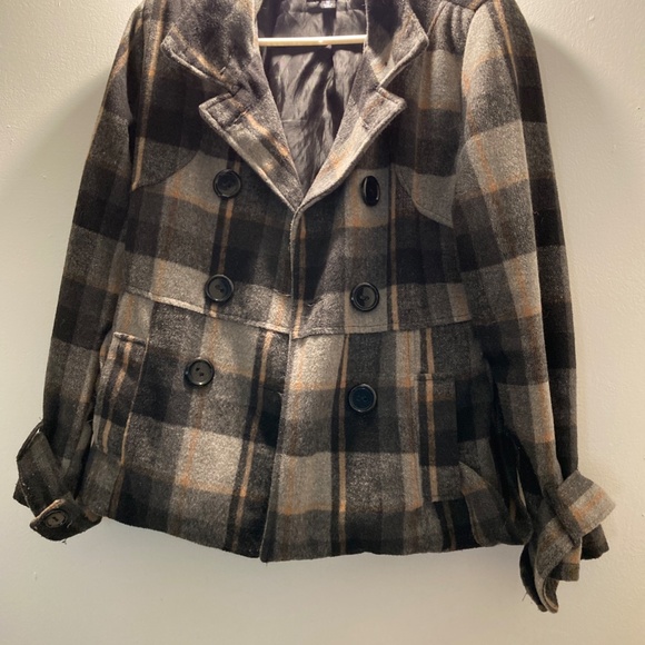 DOTS Plaid Pea Coat Jacket sz M - Picture 4 of 12